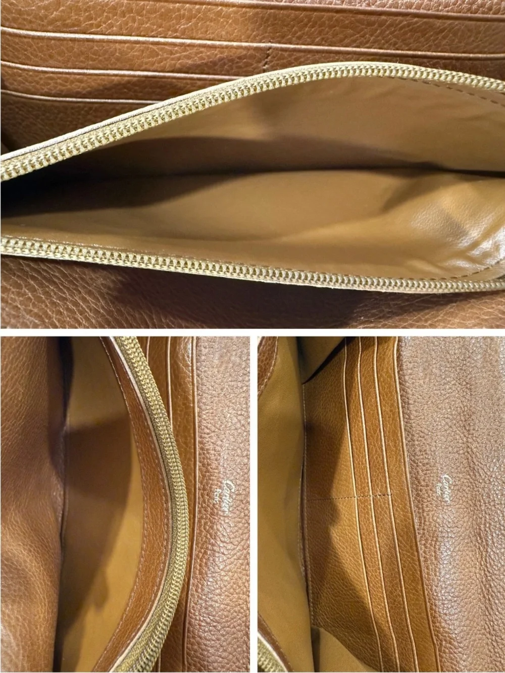 Cartier Paris Vintage Brown Pebbled Leather Long Flap Wallet Gold Accent